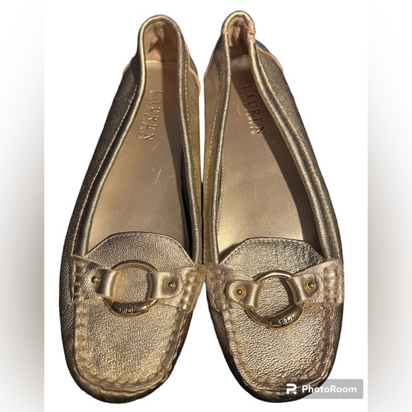 LAUREN RALPH LAUREN Cadence Gold Driving Moccasin Loafers Size 8.5 - Picture 3 of 9
